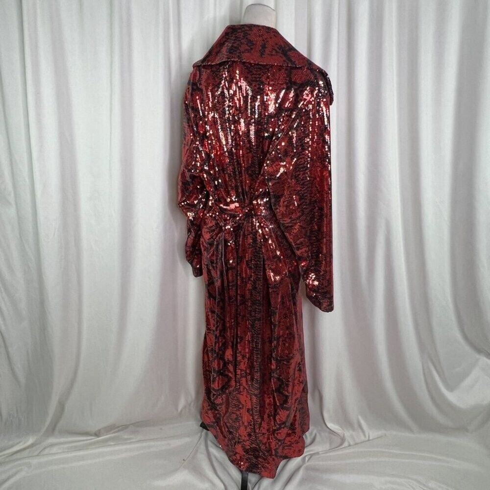 Adidas x Ivy Park Snake Print Sequin Duster Coat Red V Necl Womens M NWT Holiday - Picture 4 of 16